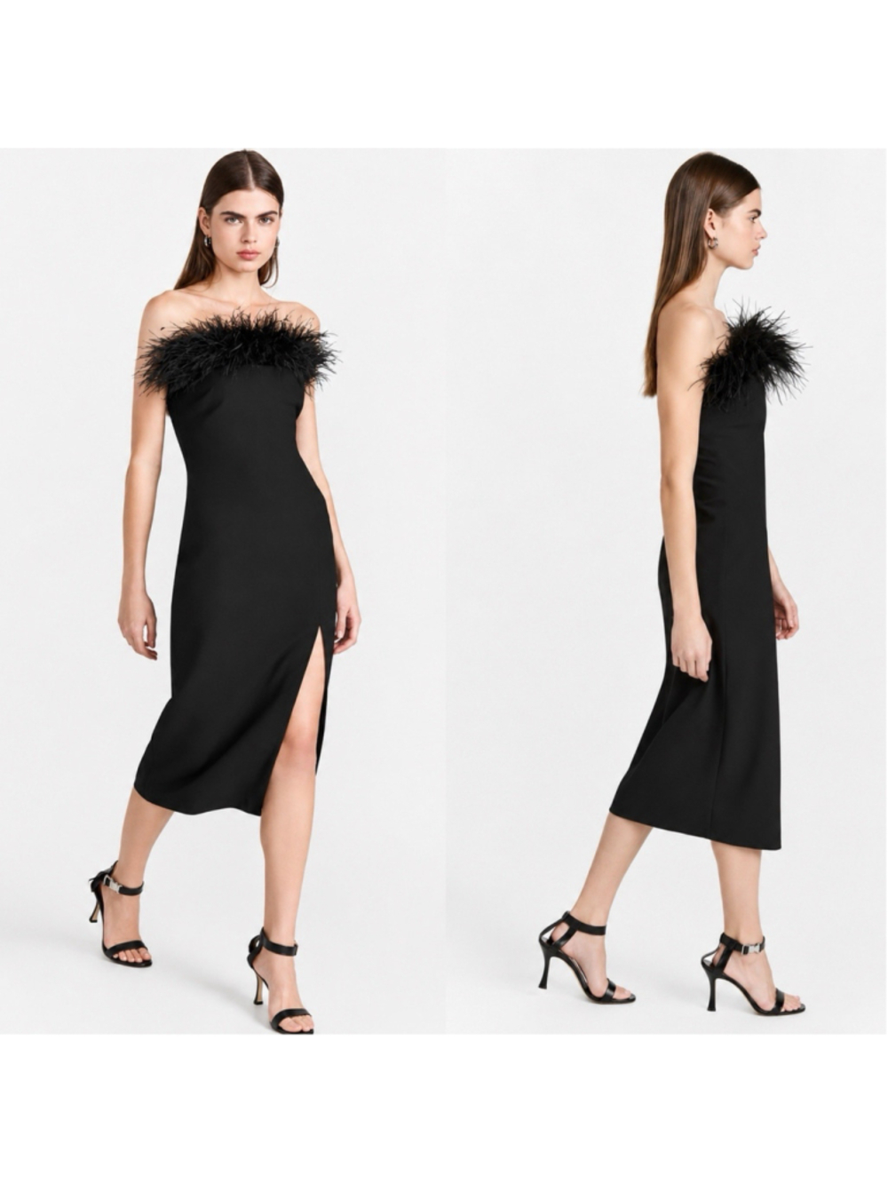 Likely Black Desi Whimsical Feather Strapless Slit Midi Dress 4